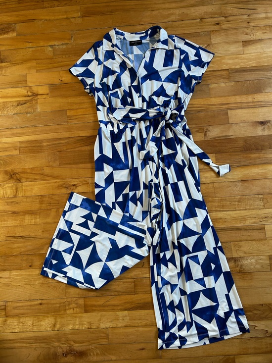 Lane Bryant Pants - Lane Bryant Blue and White Geometric Jumpsuit